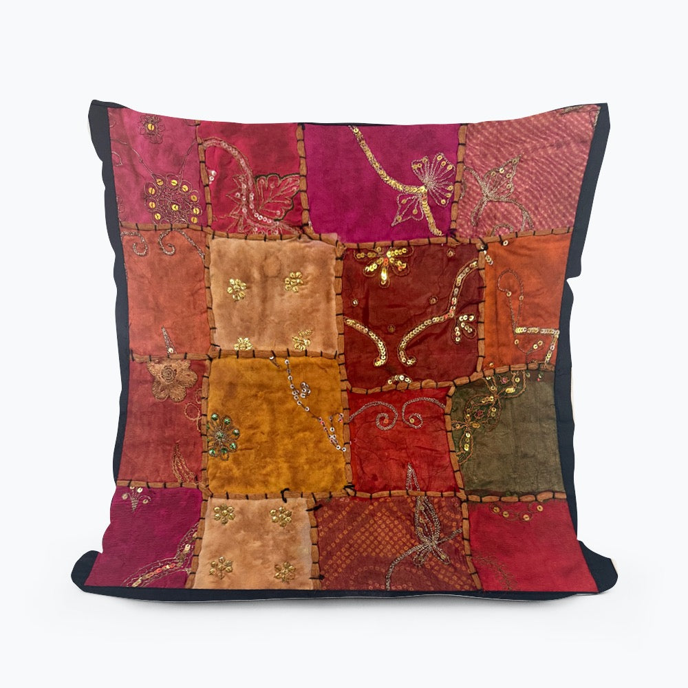 16" Tapestry Patchwork Pillow Cases Indian Handmade Beaded Cushion Cover Decor Black Beaded Tapestry Pillow Cover: Vintage Indian Embroidered Cushion (Dolly)