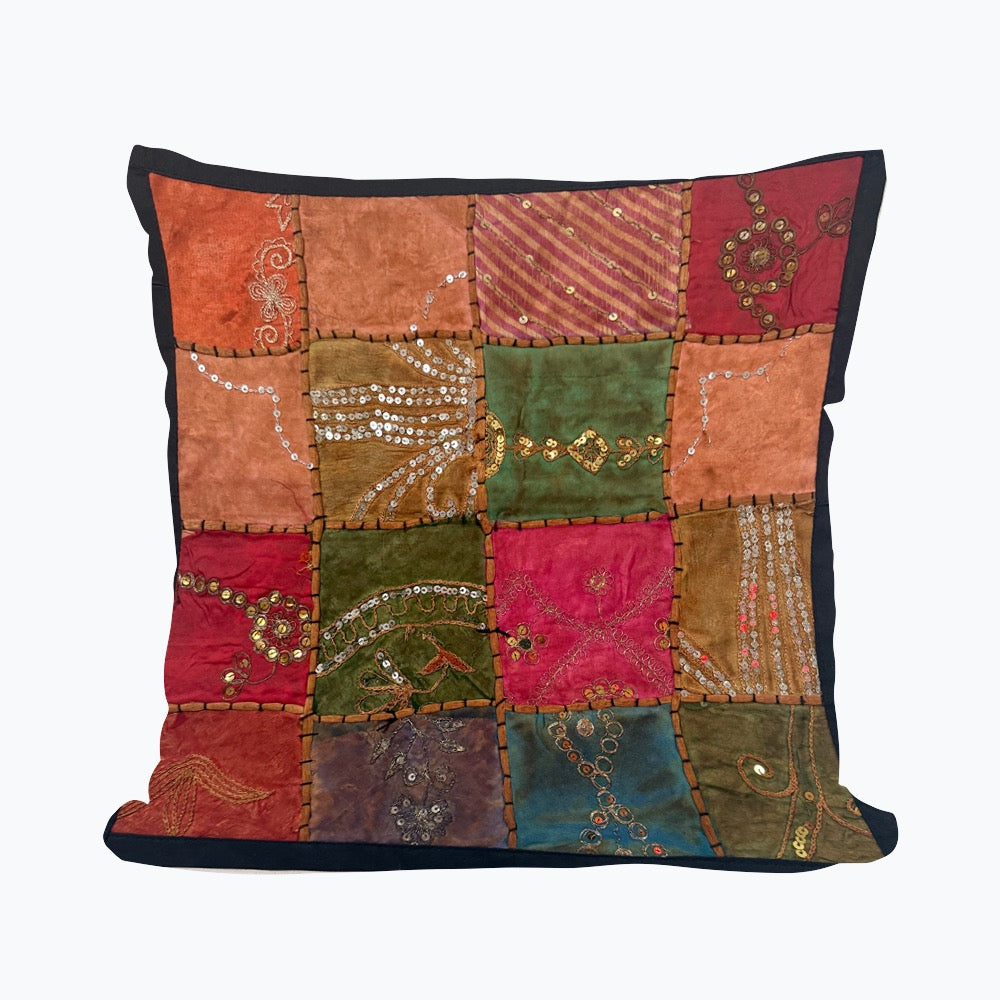 16" Tapestry Patchwork Pillow Cases Indian Handmade Beaded Cushion Cover Decor Black Beaded Tapestry Pillow Cover: Vintage Indian Embroidered Cushion (Dolly)