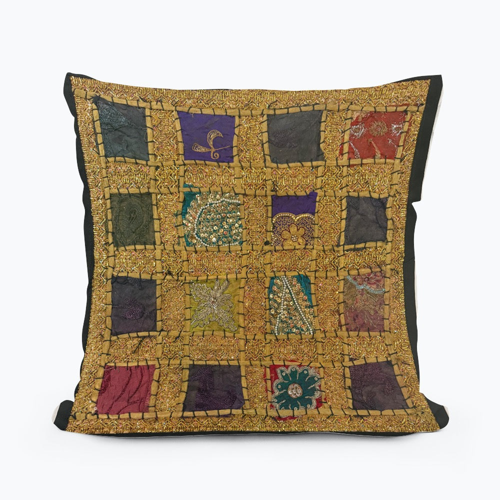 16'' INDIAN CUSHION COVER PILLOW CASE BEADED WORK FLORAL ETHNIC THROW DECOR ART (Jenny)