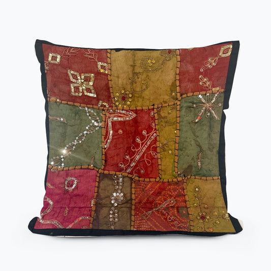 16" Tapestry Patchwork Pillow Cases Indian Handmade Beaded Cushion Cover Decor Black Beaded Tapestry Pillow Cover: Vintage Indian Embroidered Cushion (Dolly) #19