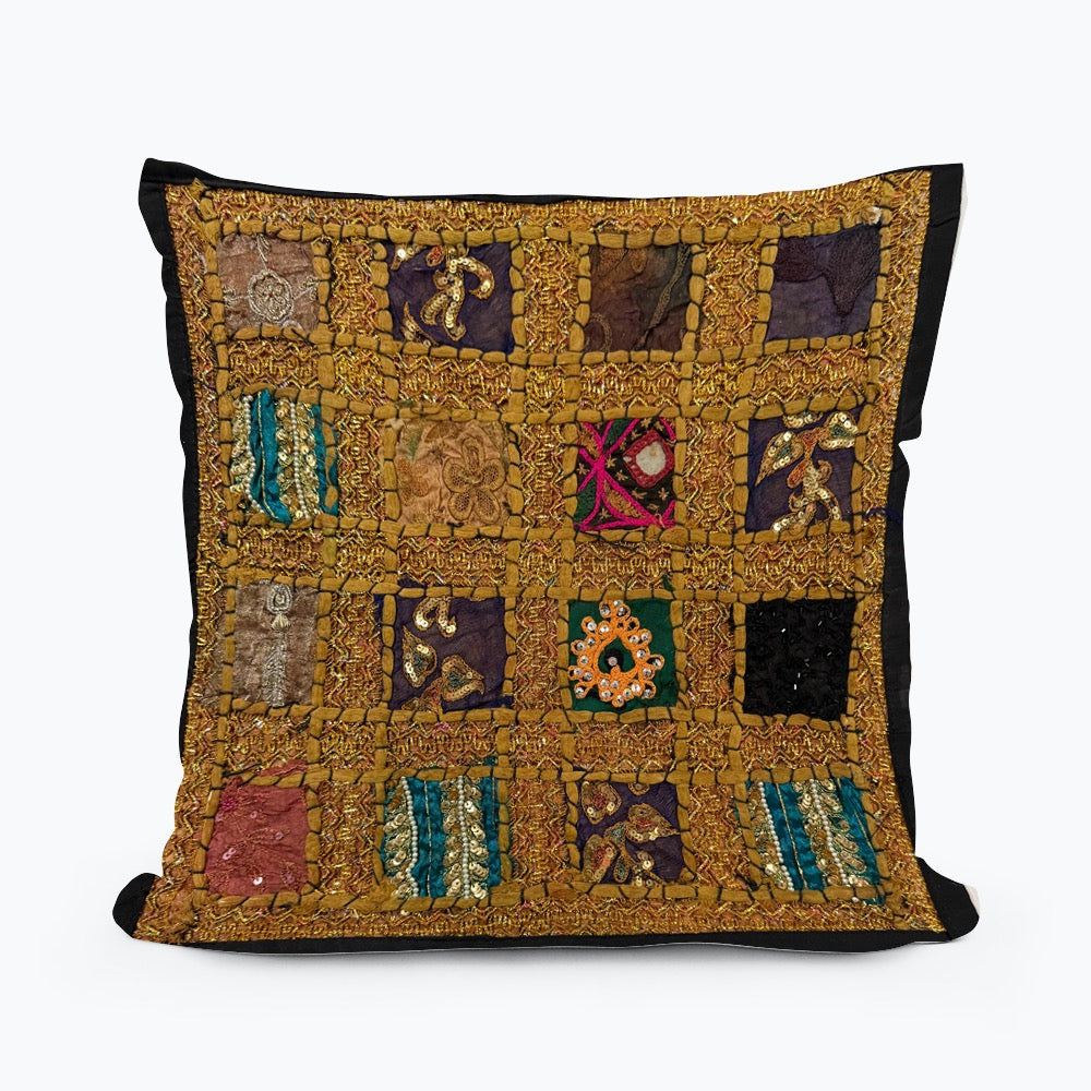 16'' INDIAN CUSHION COVER PILLOW CASE BEADED WORK FLORAL ETHNIC THROW DECOR ART (Jenny)