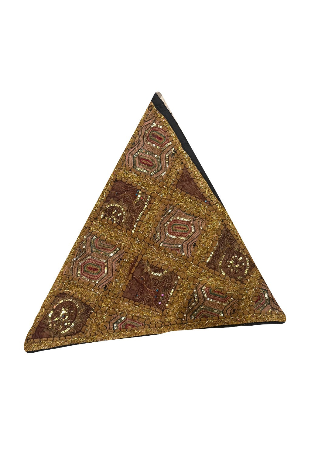 23'' Ethnic Indian Embroidery Beaded Patchwork Triangle Pillow Cushion Cover Handmade Indian Triangular Patchwork Cushion – 23x23 Inch Decorative Pillow