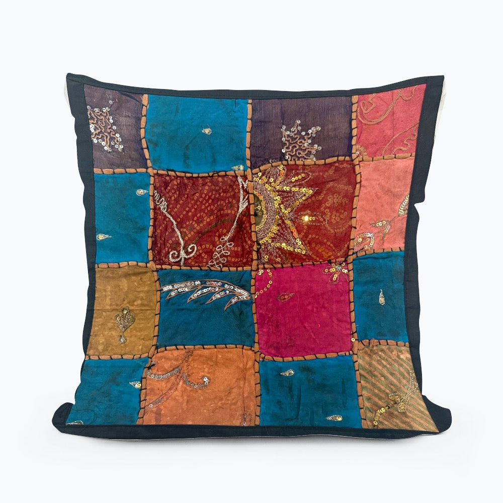 16" Tapestry Patchwork Pillow Cases Indian Handmade Beaded Cushion Cover Decor Black Beaded Tapestry Pillow Cover: Vintage Indian Embroidered Cushion (Dolly)