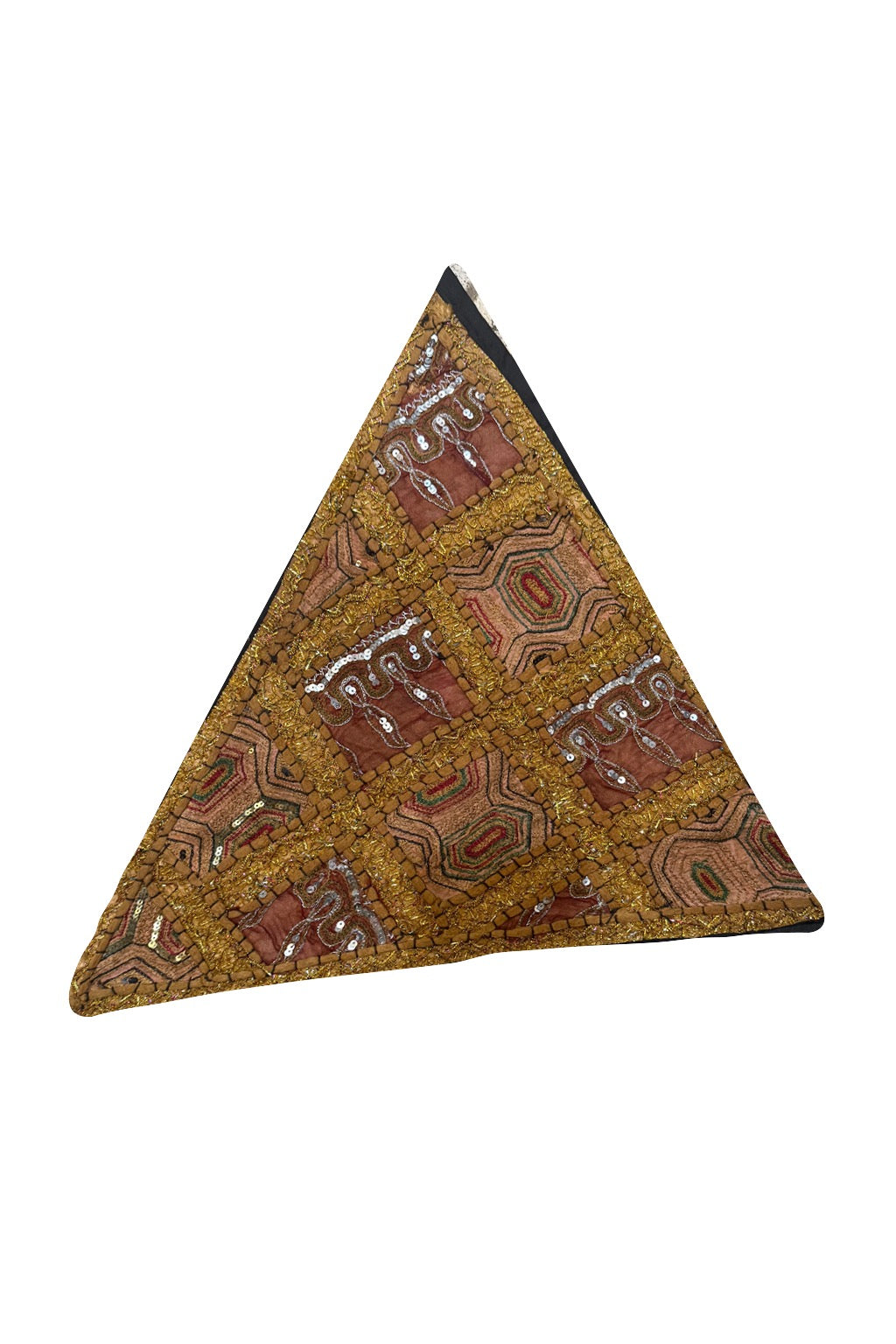 23'' Ethnic Indian Embroidery Beaded Patchwork Triangle Pillow Cushion Cover Handmade Indian Triangular Patchwork Cushion – 23x23 Inch Decorative Pillow