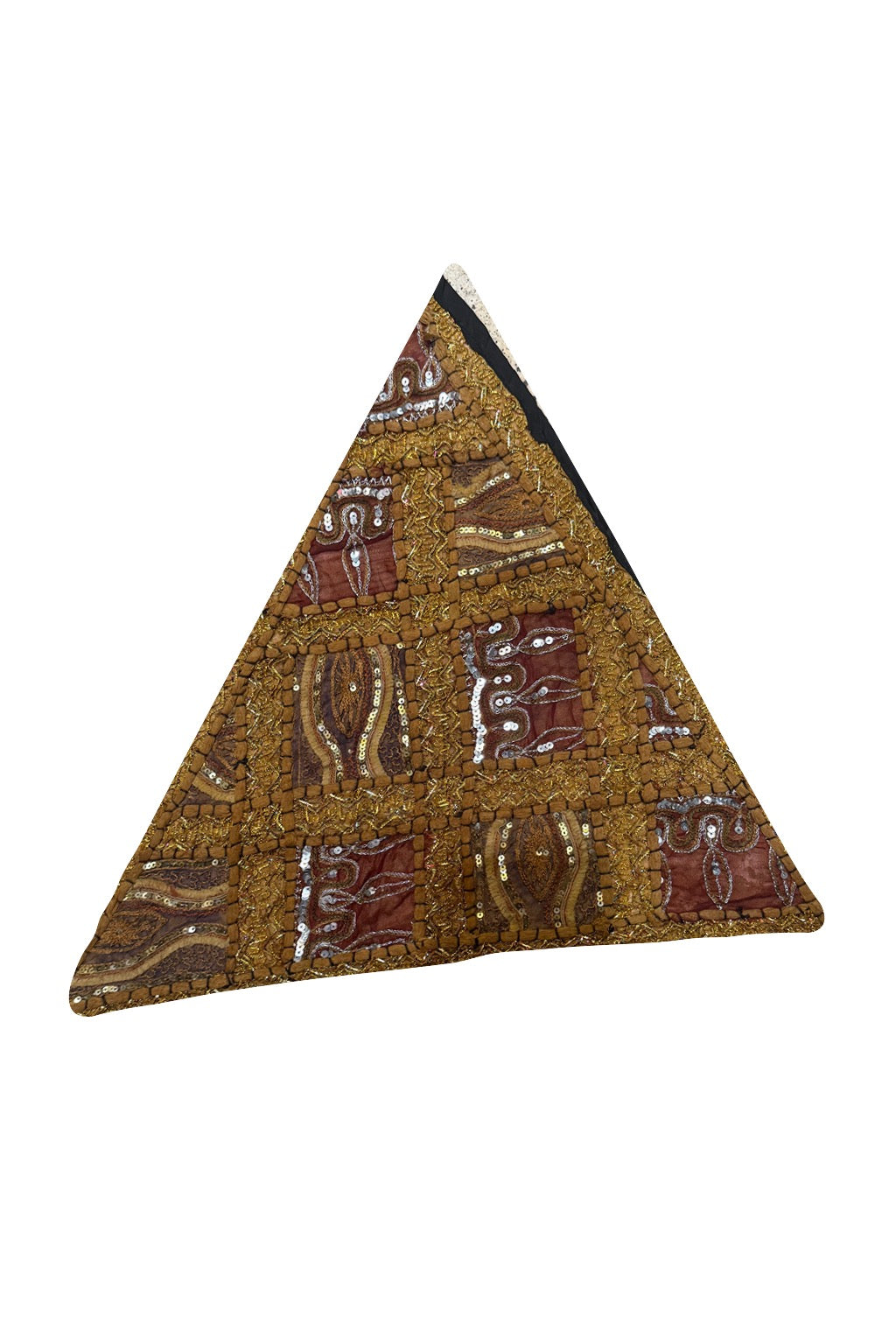 23'' Ethnic Indian Embroidery Beaded Patchwork Triangle Pillow Cushion Cover Handmade Indian Triangular Patchwork Cushion – 23x23 Inch Decorative Pillow