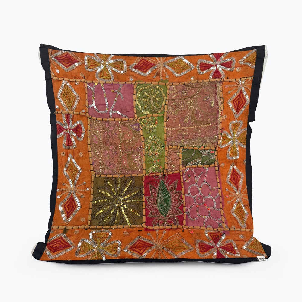 16'' INDIAN TAPESTRY CUSHION COVER ZARI BEADED PATCHWORK DECOR CUSHION COVERS (Kelly) #11