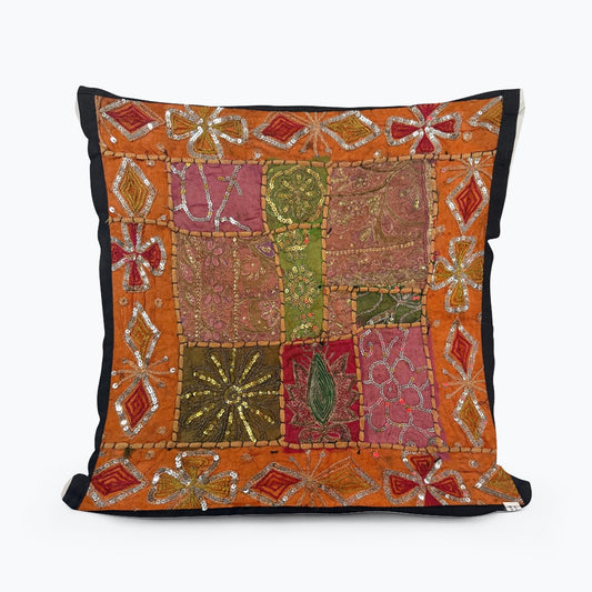 16'' INDIAN TAPESTRY CUSHION COVER ZARI BEADED PATCHWORK DECOR CUSHION COVERS (Kelly) #11