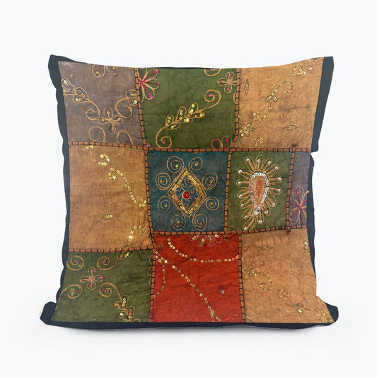 16" Tapestry Patchwork Pillow Cases Indian Handmade Beaded Cushion Cover Decor Black Beaded Tapestry Pillow Cover: Vintage Indian Embroidered Cushion (Dolly) #14