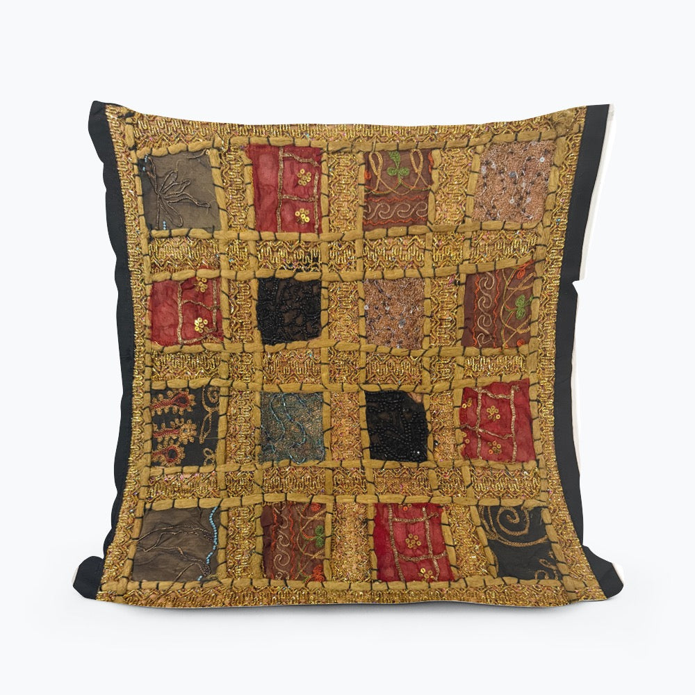 Handmade Indian Patchwork Cushion Cover – 16x16 Inch Boho Tapestry Pillow Vintage Embroidered Tapestry Pillow Cover – 16x16” Bohemian Decor (Jenny)