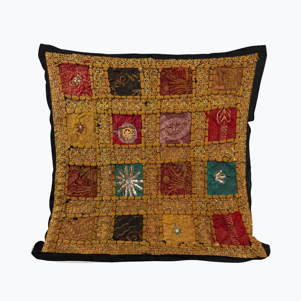 16'' INDIAN CUSHION COVER PILLOW CASE BEADED WORK FLORAL ETHNIC THROW DECOR ART (Jenny)