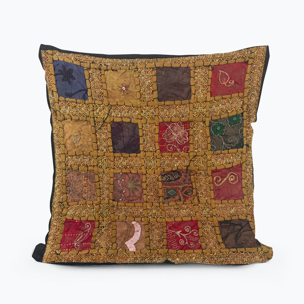 16'' INDIAN CUSHION COVER PILLOW CASE BEADED WORK FLORAL ETHNIC THROW DECOR ART (Jenny)