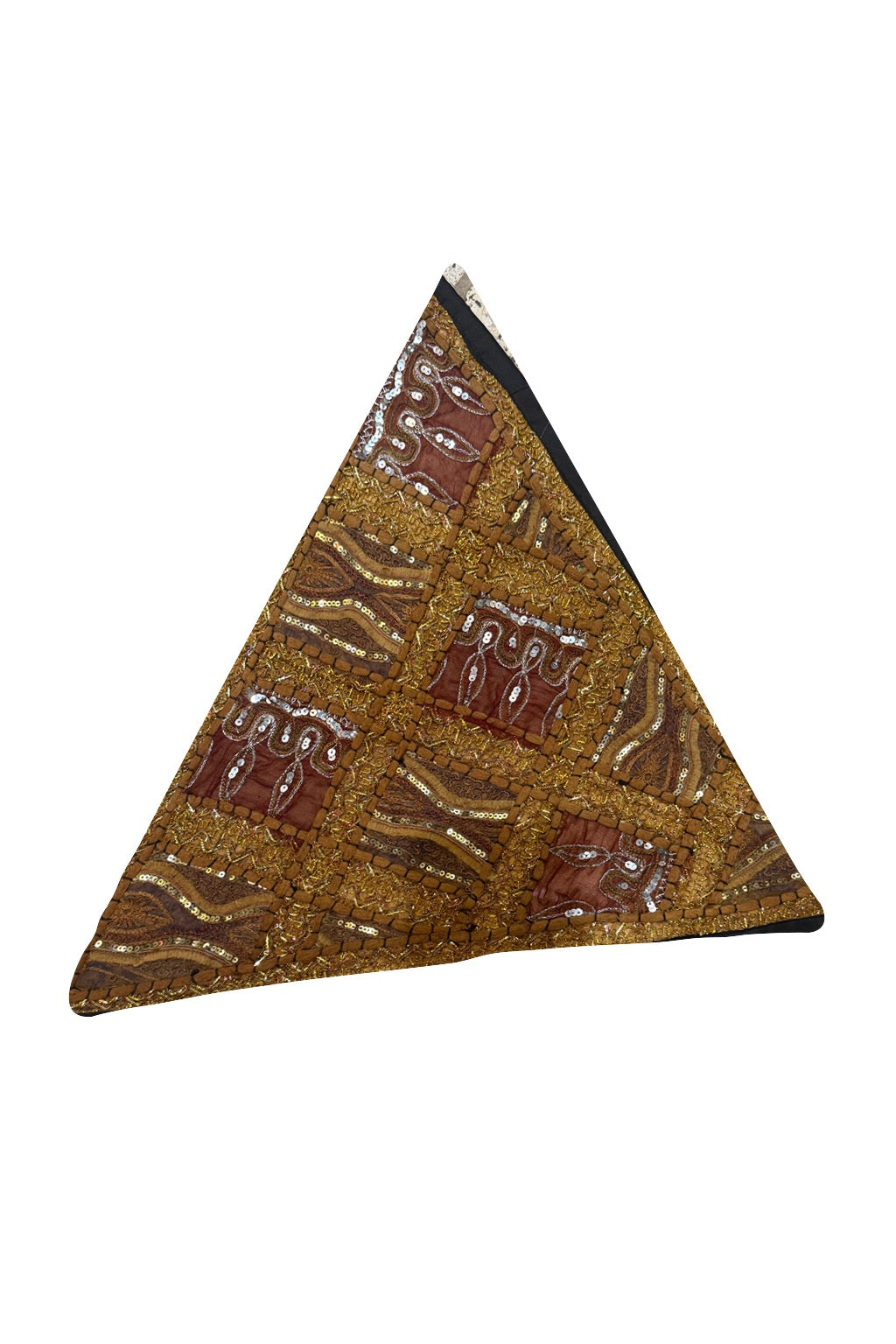 23'' Ethnic Indian Embroidery Beaded Patchwork Triangle Pillow Cushion Cover Handmade Indian Triangular Patchwork Cushion – 23x23 Inch Decorative Pillow