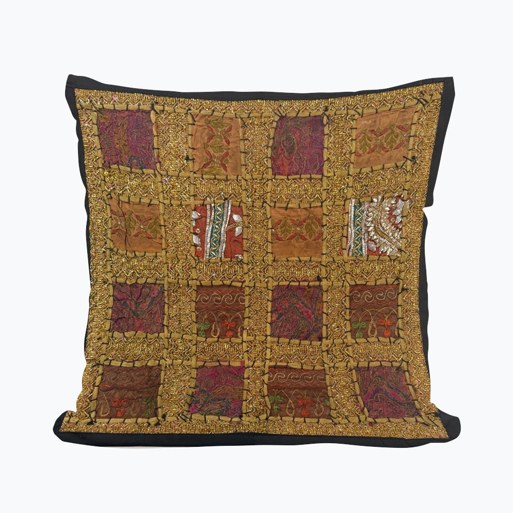 Handmade Indian Patchwork Cushion Cover – 16x16 Inch Boho Tapestry Pillow Vintage Embroidered Tapestry Pillow Cover – 16x16” Bohemian Decor (Jenny)
