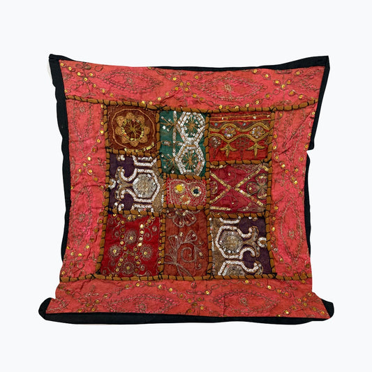 16'' INDIAN TAPESTRY CUSHION COVER ZARI BEADED PATCHWORK DECOR CUSHION COVERS (Kelly) #4