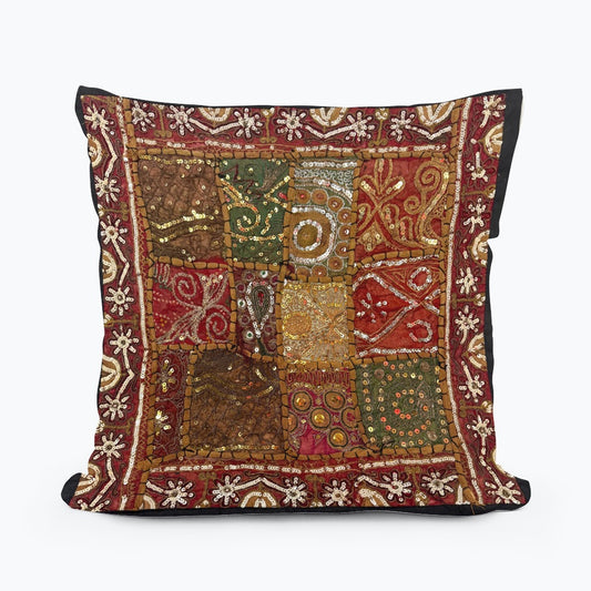 16'' INDIAN TAPESTRY CUSHION COVER ZARI BEADED PATCHWORK DECOR CUSHION COVERS (Kelly) #6
