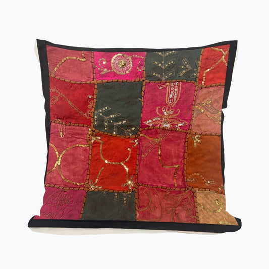 16" Tapestry Patchwork Pillow Cases Indian Handmade Beaded Cushion Cover Decor Black Beaded Tapestry Pillow Cover: Vintage Indian Embroidered Cushion (Dolly) #17