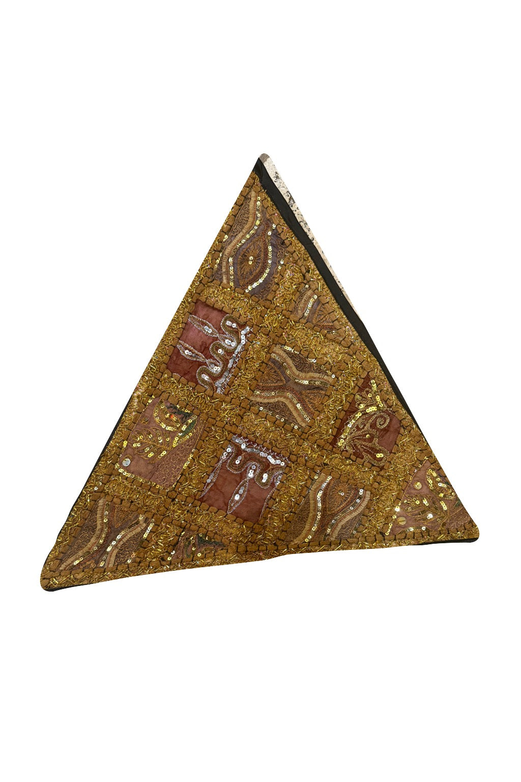 23'' Ethnic Indian Embroidery Beaded Patchwork Triangle Pillow Cushion Cover Handmade Indian Triangular Patchwork Cushion – 23x23 Inch Decorative Pillow