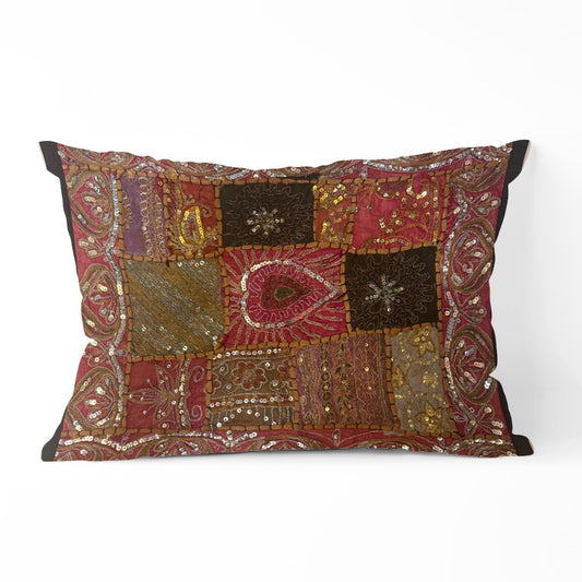 20" x 16" Tapestry Patchwork Pillow Cases Indian Handmade Beaded Cushion Cover Decor Artisan Indian Beaded Patchwork Pillow Cover Colorful Indian Tapestry Patchwork Cushion Cover #2