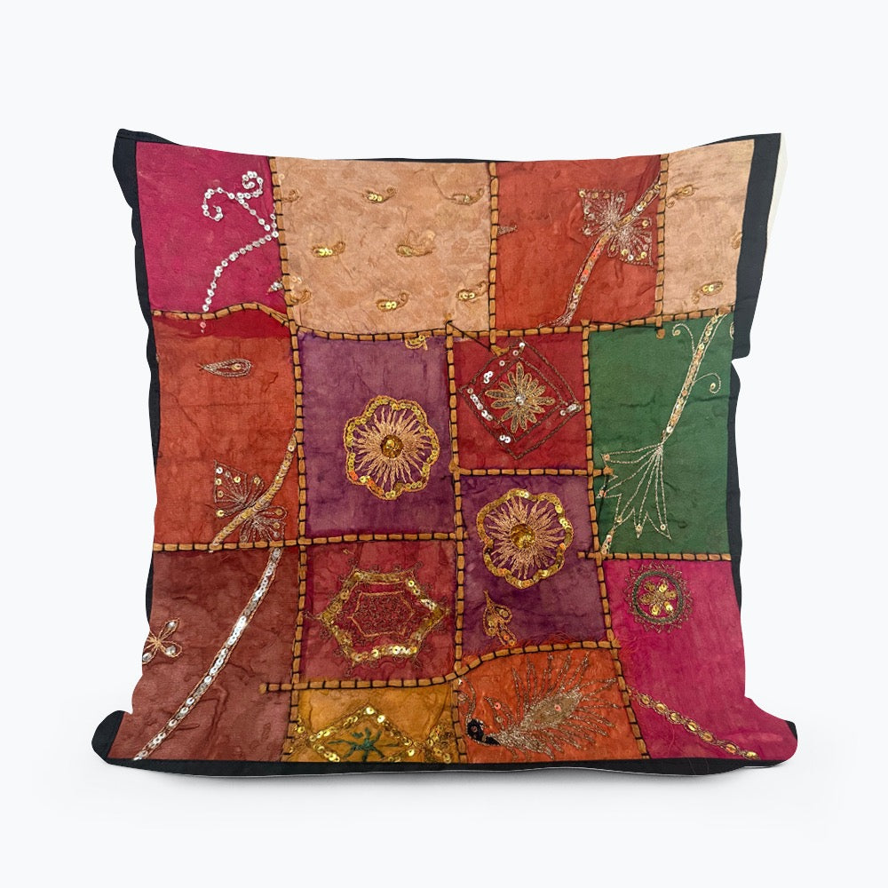 16" Tapestry Patchwork Pillow Cases Indian Handmade Beaded Cushion Cover Decor Black Beaded Tapestry Pillow Cover: Vintage Indian Embroidered Cushion (Dolly)