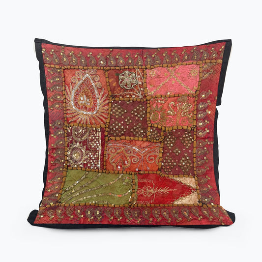 16'' INDIAN TAPESTRY CUSHION COVER ZARI BEADED PATCHWORK DECOR CUSHION COVERS (Kelly) #16