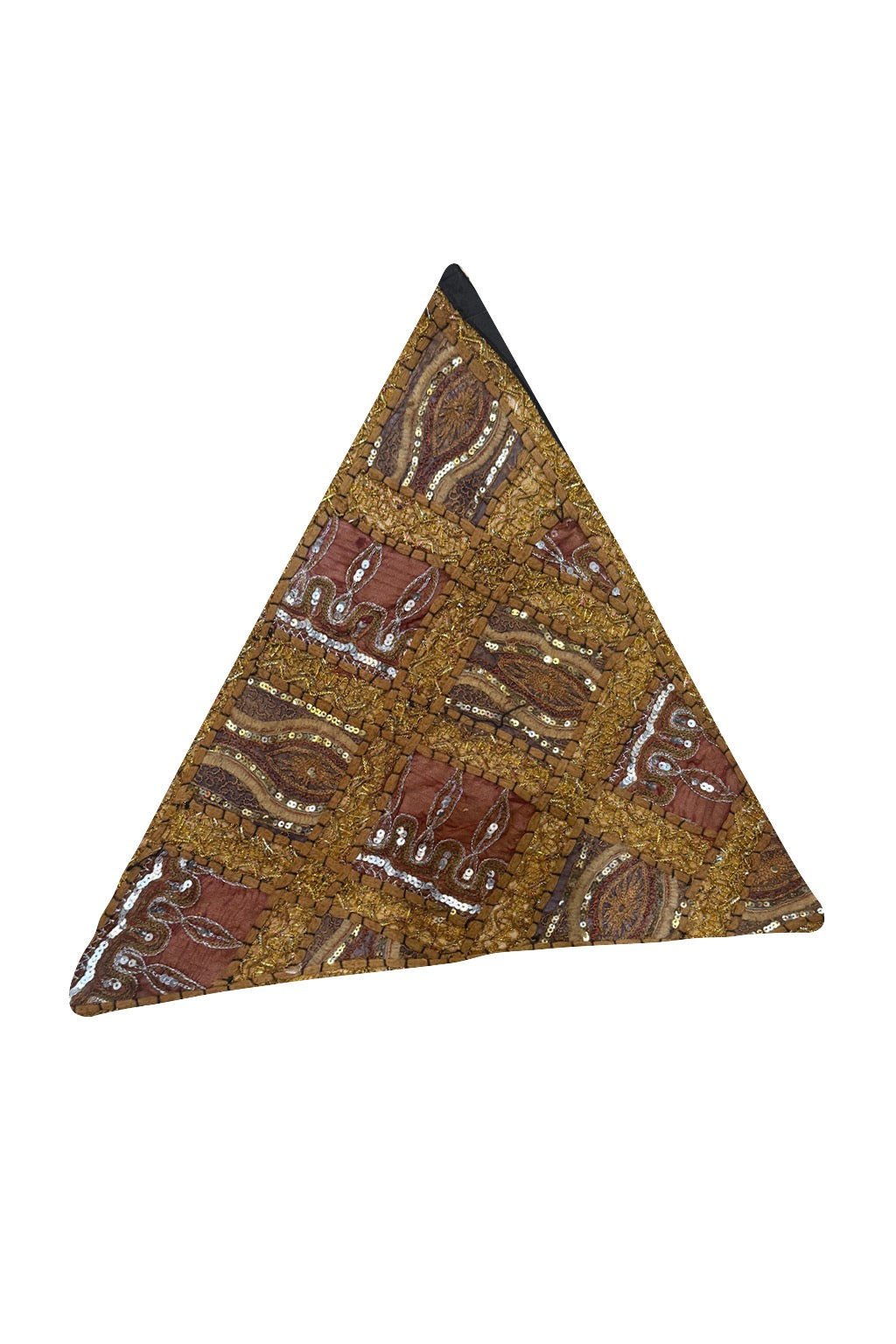 23'' Ethnic Indian Embroidery Beaded Patchwork Triangle Pillow Cushion Cover Handmade Indian Triangular Patchwork Cushion – 23x23 Inch Decorative Pillow
