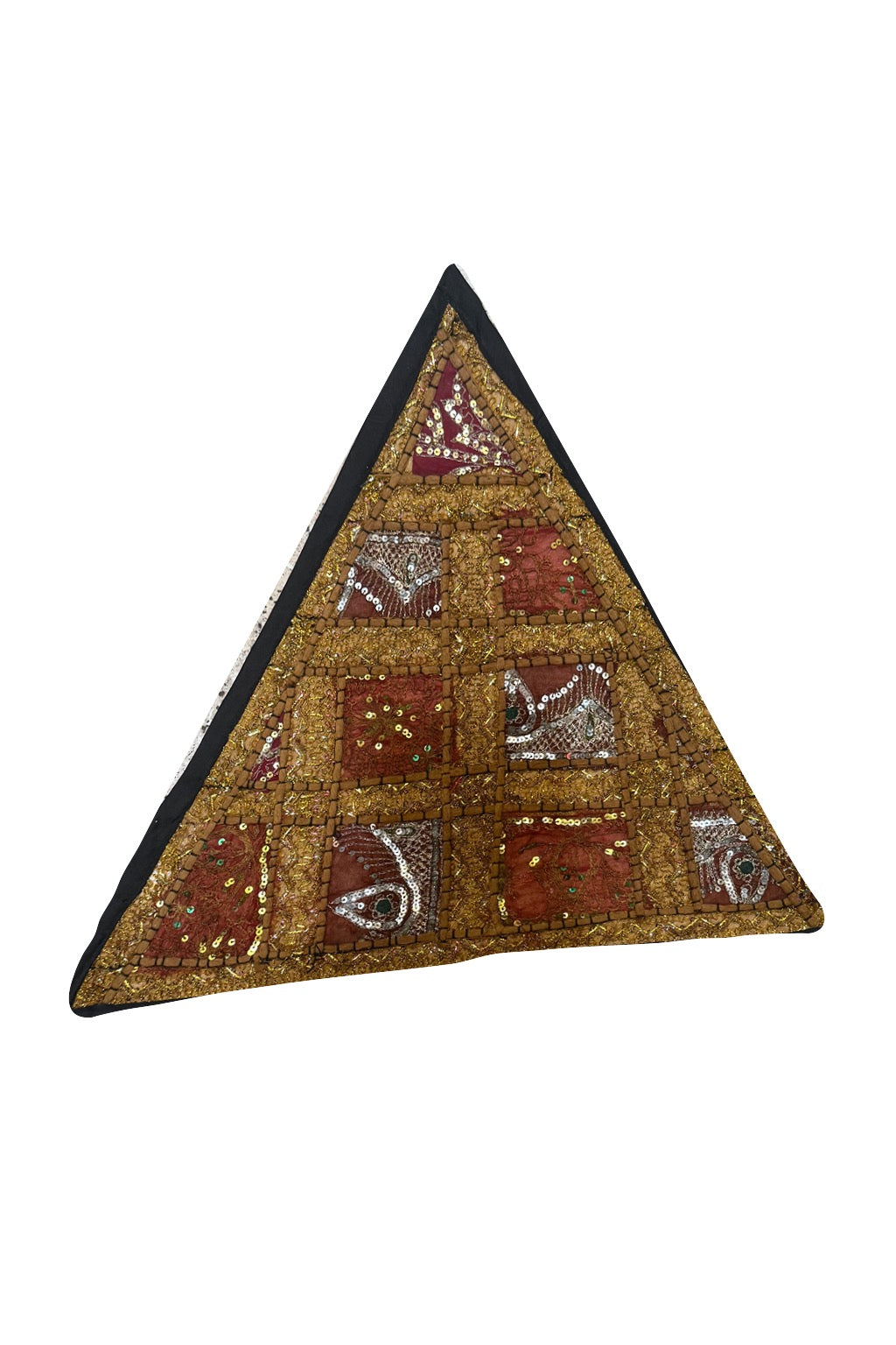 20'' Ethnic Indian Embroidery Beaded Patchwork Triangle Pillow Cushion Cover Handmade Indian Triangular Patchwork Cushion – 20x20 Inch Decorative Pillow