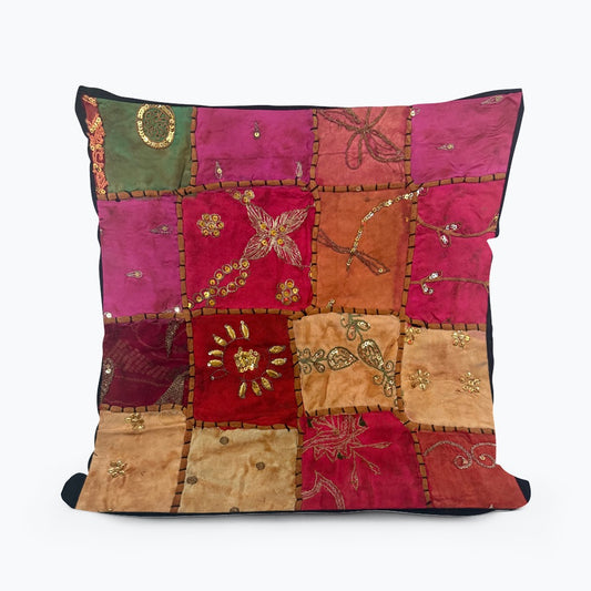 16" Tapestry Patchwork Pillow Cases Indian Handmade Beaded Cushion Cover Decor Black Beaded Tapestry Pillow Cover: Vintage Indian Embroidered Cushion (Dolly) #13