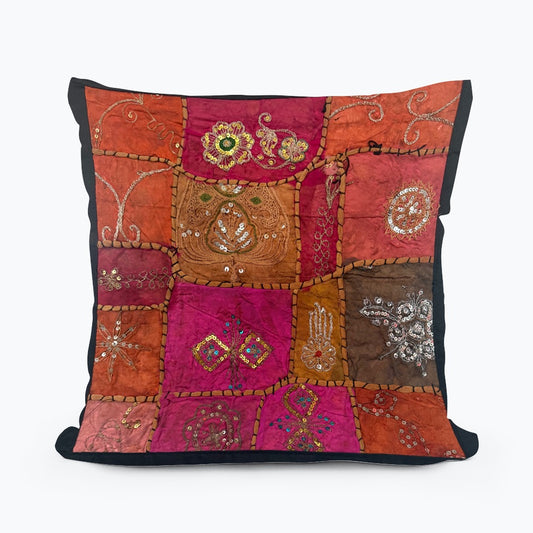 16" Tapestry Patchwork Pillow Cases Indian Handmade Beaded Cushion Cover Decor Black Beaded Tapestry Pillow Cover: Vintage Indian Embroidered Cushion (Dolly) #12