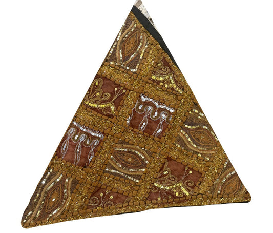 23'' Ethnic Indian Embroidery Beaded Patchwork Triangle Pillow Cushion Cover Handmade Indian Triangular Patchwork Cushion – 23x23 Inch Decorative Pillow #23