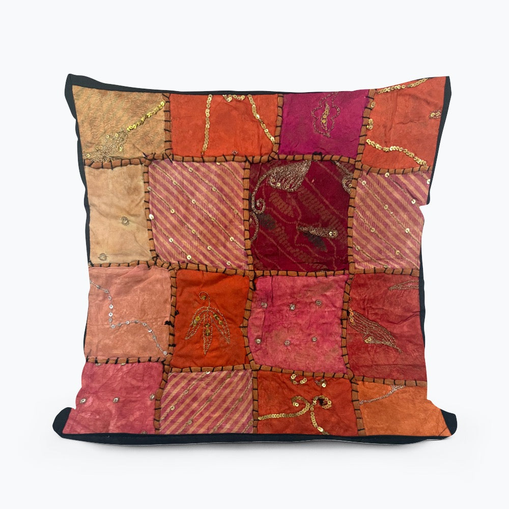 16" Tapestry Patchwork Pillow Cases Indian Handmade Beaded Cushion Cover Decor Black Beaded Tapestry Pillow Cover: Vintage Indian Embroidered Cushion (Dolly)