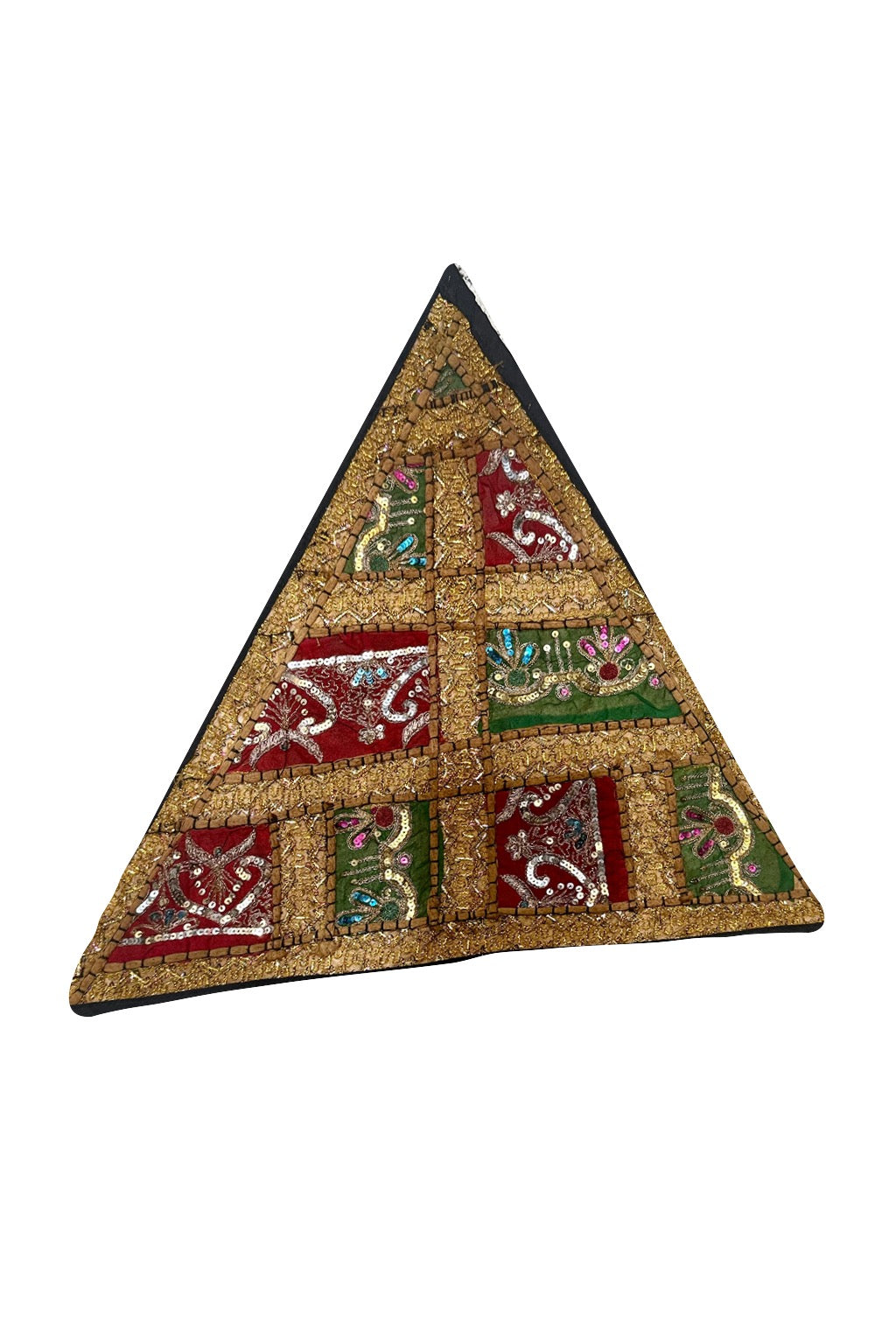 20'' Ethnic Indian Embroidery Beaded Patchwork Triangle Pillow Cushion Cover Handmade Indian Triangular Patchwork Cushion – 20x20 Inch Decorative Pillow