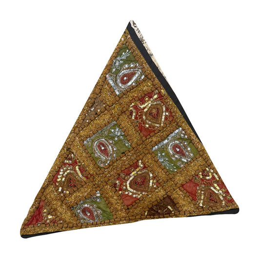 23'' Ethnic Indian Embroidery Beaded Patchwork Triangle Pillow Cushion Cover Handmade Indian Triangular Patchwork Cushion – 23x23 Inch Decorative Pillow #26