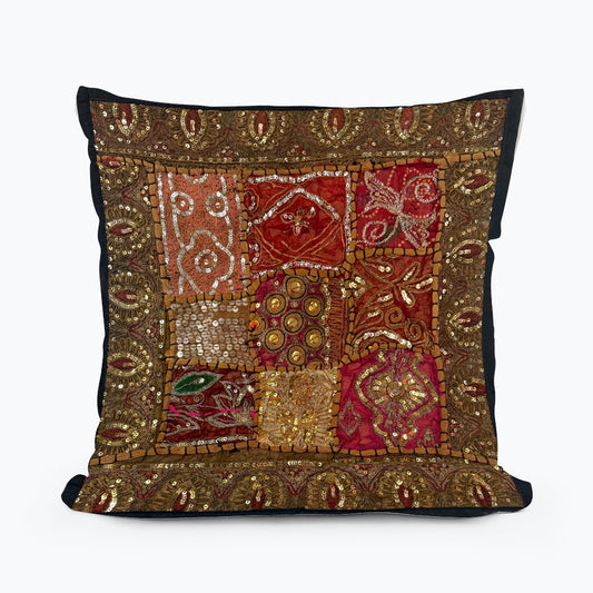 16'' INDIAN TAPESTRY CUSHION COVER ZARI BEADED PATCHWORK DECOR CUSHION COVERS (Kelly) #5