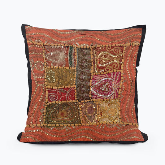 16'' INDIAN TAPESTRY CUSHION COVER ZARI BEADED PATCHWORK DECOR CUSHION COVERS (Kelly) #20