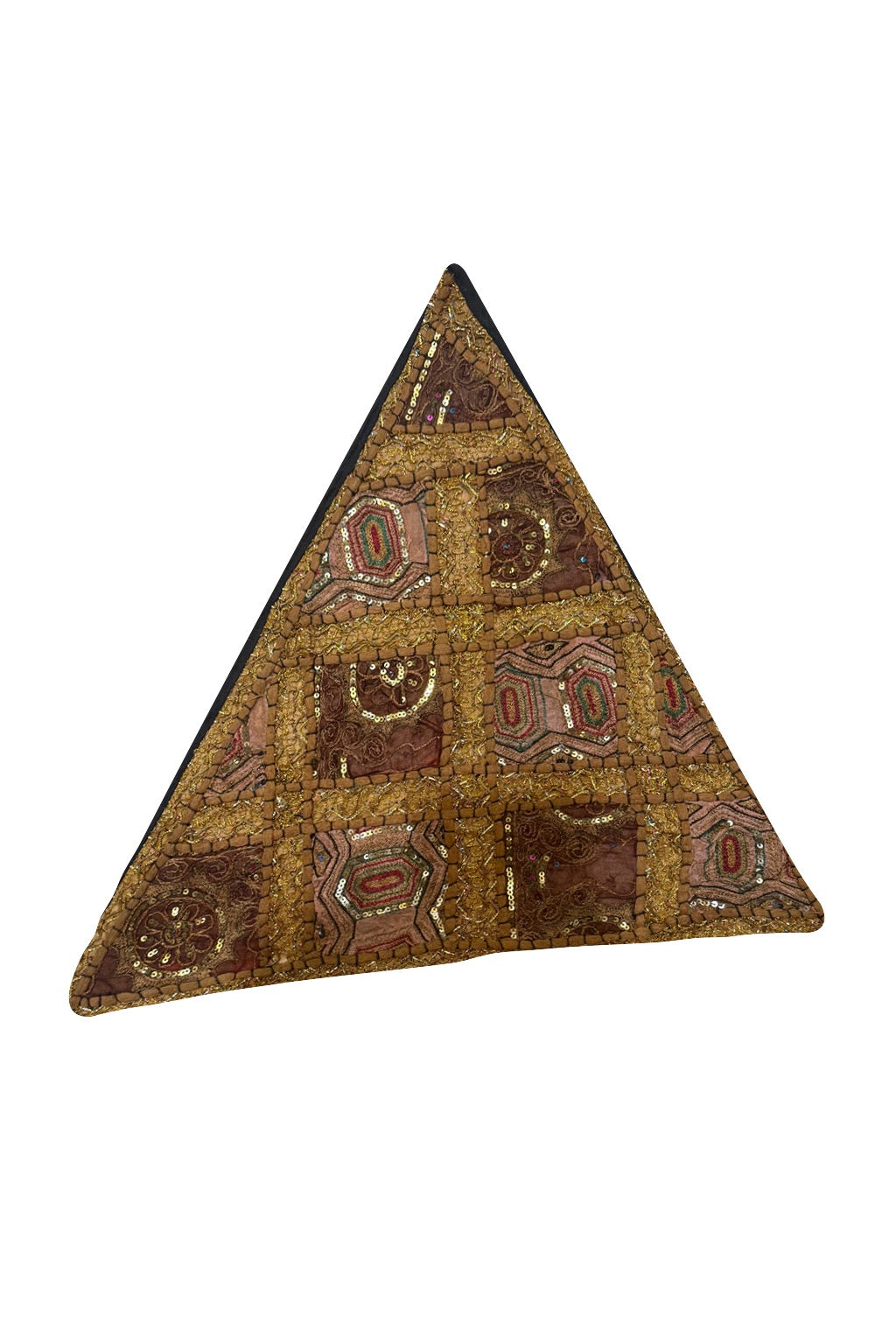 23'' Ethnic Indian Embroidery Beaded Patchwork Triangle Pillow Cushion Cover Handmade Indian Triangular Patchwork Cushion – 23x23 Inch Decorative Pillow