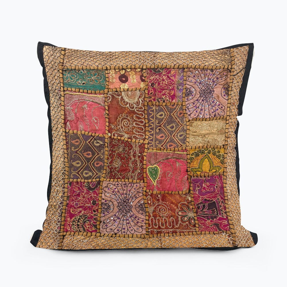 16'' INDIAN TAPESTRY CUSHION COVER ZARI BEADED PATCHWORK DECOR CUSHION COVERS (Kelly) #10