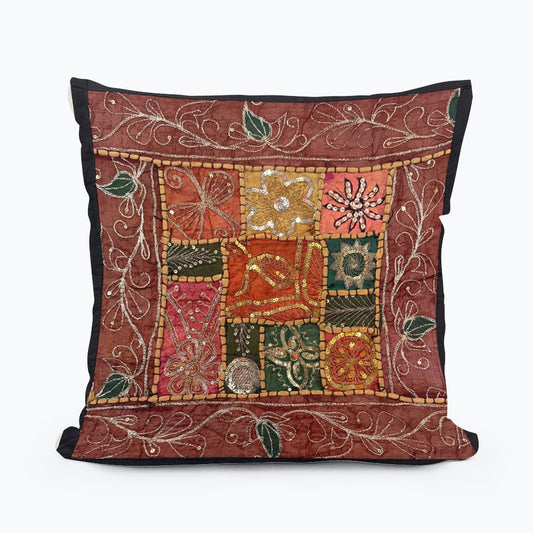 16'' INDIAN TAPESTRY CUSHION COVER ZARI BEADED PATCHWORK DECOR CUSHION COVERS (Kelly) #18