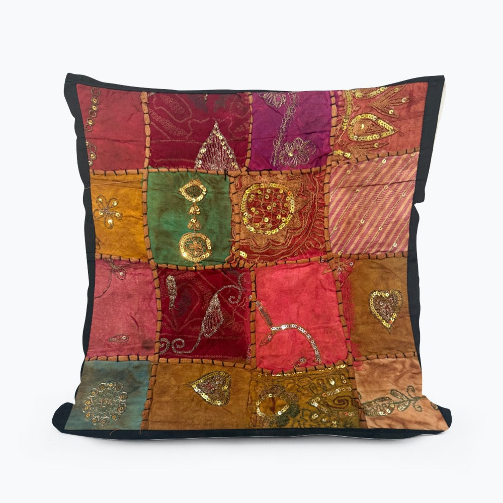 16" Tapestry Patchwork Pillow Cases Indian Handmade Beaded Cushion Cover Decor Black Beaded Tapestry Pillow Cover: Vintage Indian Embroidered Cushion (Dolly)