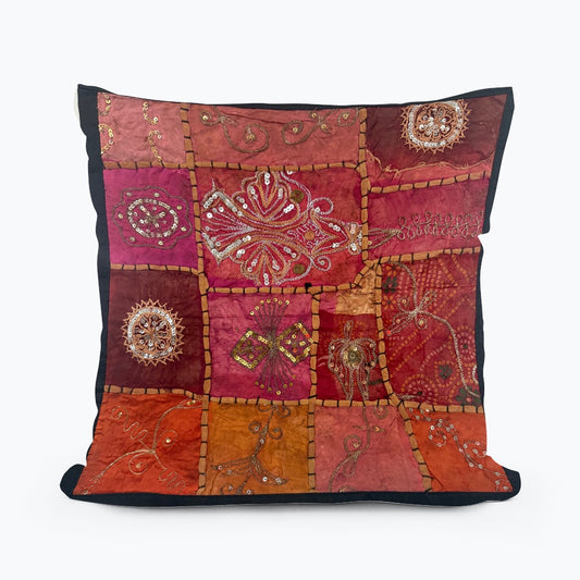 16" Tapestry Patchwork Pillow Cases Indian Handmade Beaded Cushion Cover Decor Black Beaded Tapestry Pillow Cover: Vintage Indian Embroidered Cushion (Dolly) #11