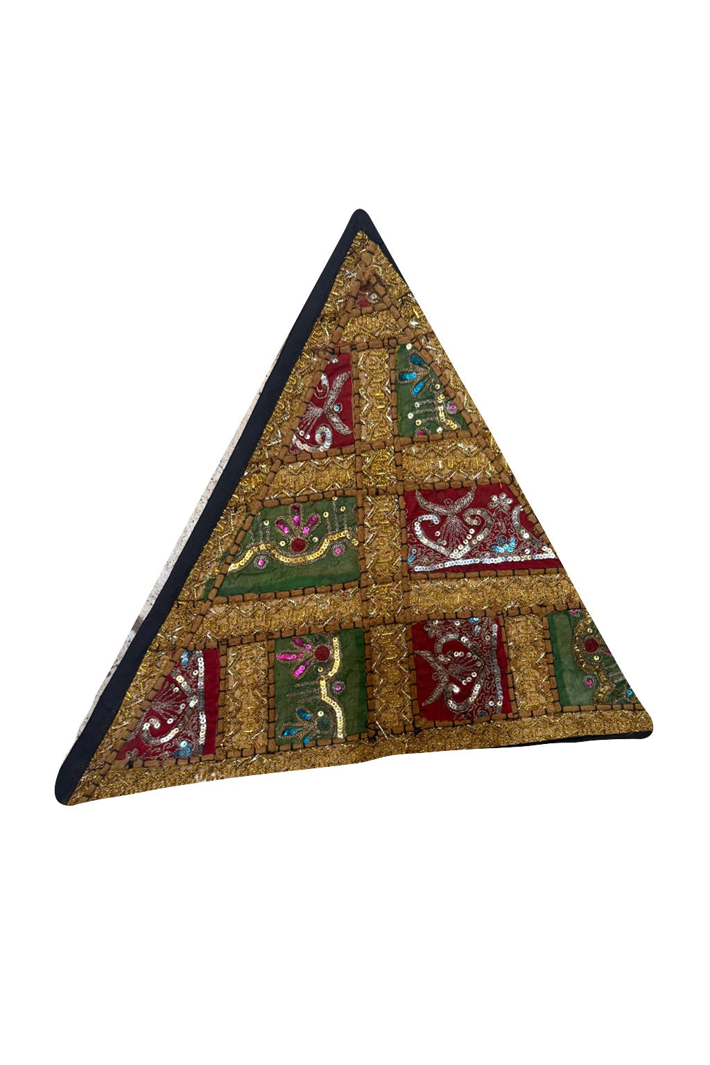20'' Ethnic Indian Embroidery Beaded Patchwork Triangle Pillow Cushion Cover Handmade Indian Triangular Patchwork Cushion – 20x20 Inch Decorative Pillow