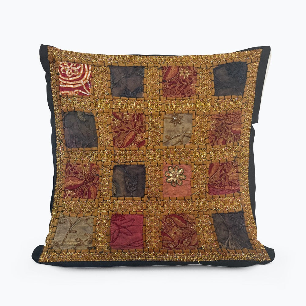 16'' INDIAN CUSHION COVER PILLOW CASE BEADED WORK FLORAL ETHNIC THROW DECOR ART (Jenny)