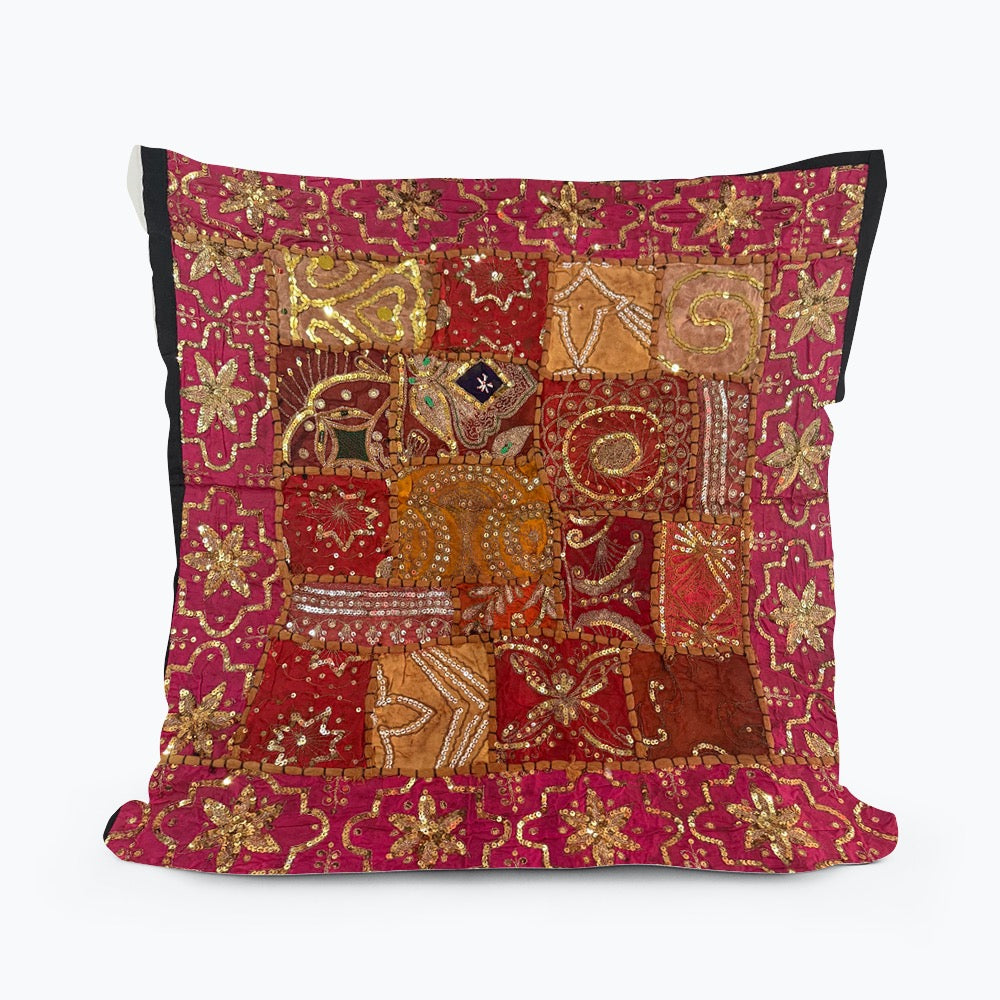 24'' x 24" Inch Large Ethnic Indian Embroidery Beaded Patchwork Work Throw Pillow Cushion Cover #4