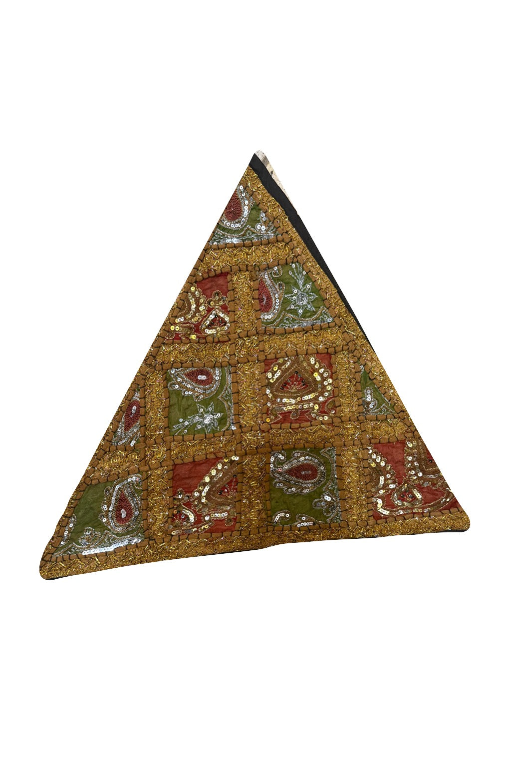 23'' Ethnic Indian Embroidery Beaded Patchwork Triangle Pillow Cushion Cover Handmade Indian Triangular Patchwork Cushion – 23x23 Inch Decorative Pillow