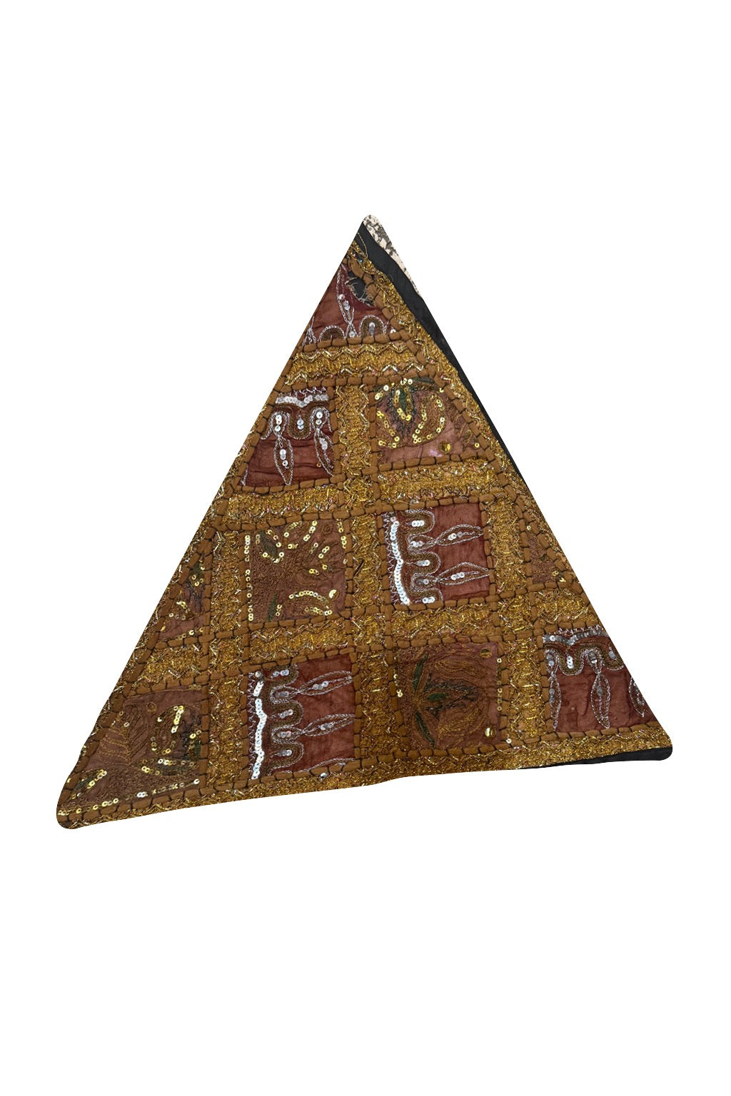 23'' Ethnic Indian Embroidery Beaded Patchwork Triangle Pillow Cushion Cover Handmade Indian Triangular Patchwork Cushion – 23x23 Inch Decorative Pillow