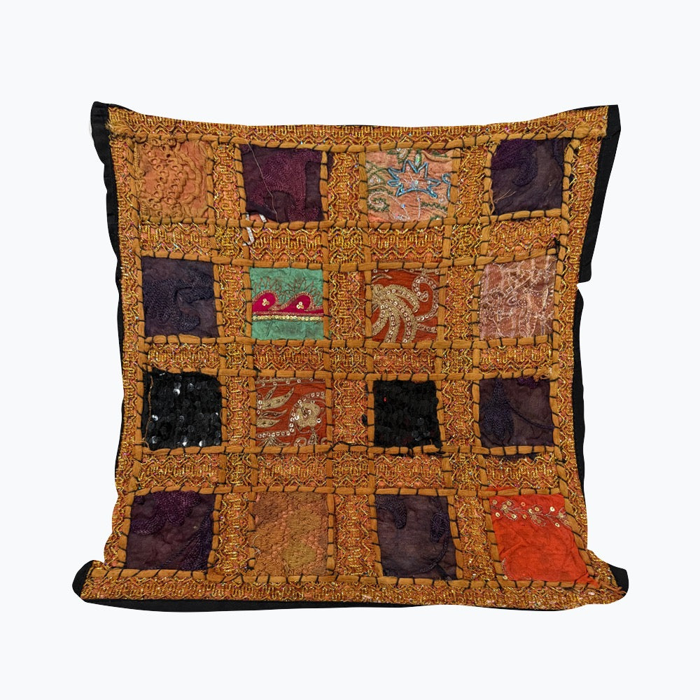 16'' INDIAN CUSHION COVER PILLOW CASE BEADED WORK FLORAL ETHNIC THROW DECOR ART (Jenny)