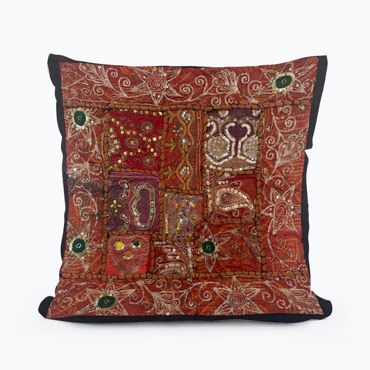 16'' INDIAN TAPESTRY CUSHION COVER ZARI BEADED PATCHWORK DECOR CUSHION COVERS (Kelly) #2