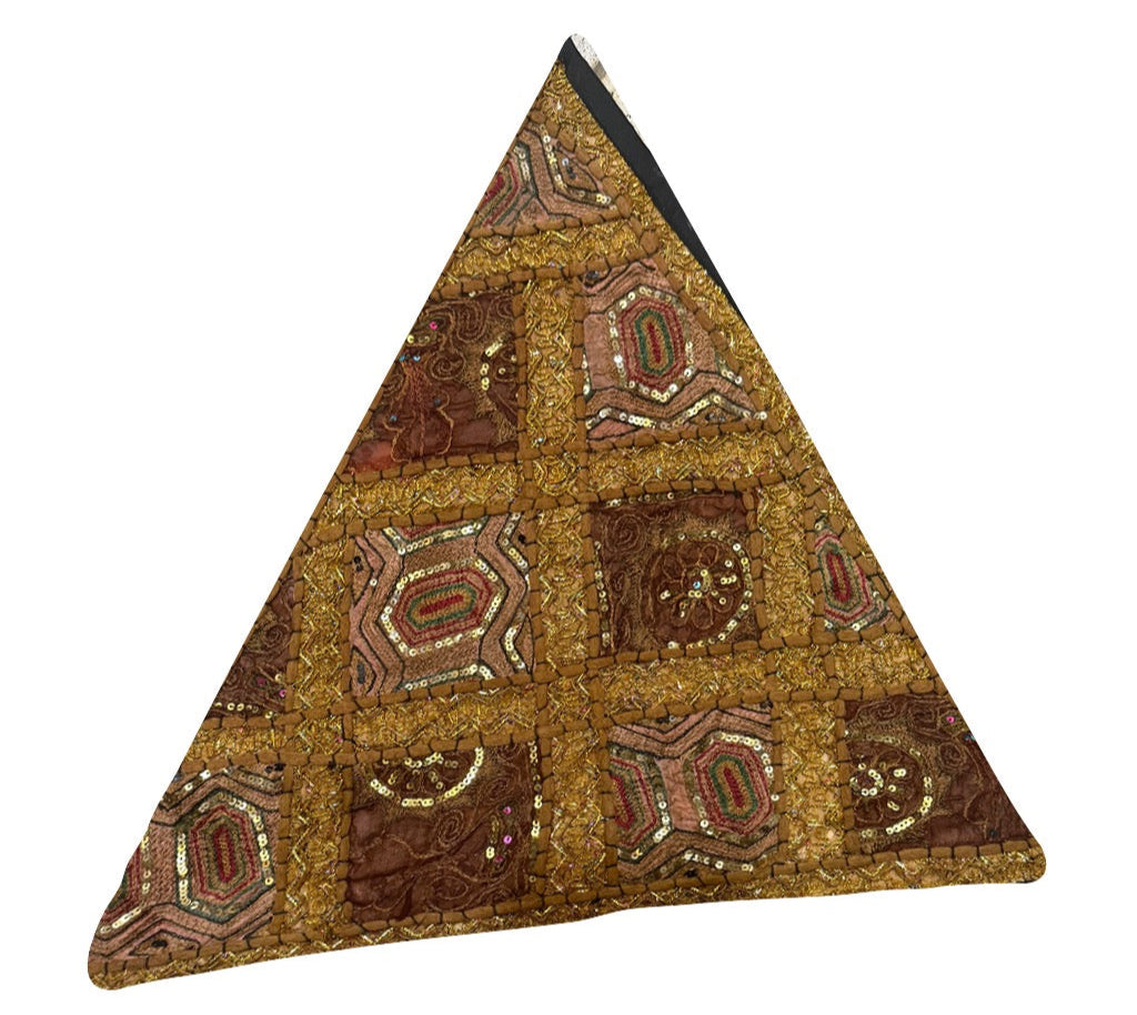 23'' Ethnic Indian Embroidery Beaded Patchwork Triangle Pillow Cushion Cover Handmade Indian Triangular Patchwork Cushion – 23x23 Inch Decorative Pillow #27