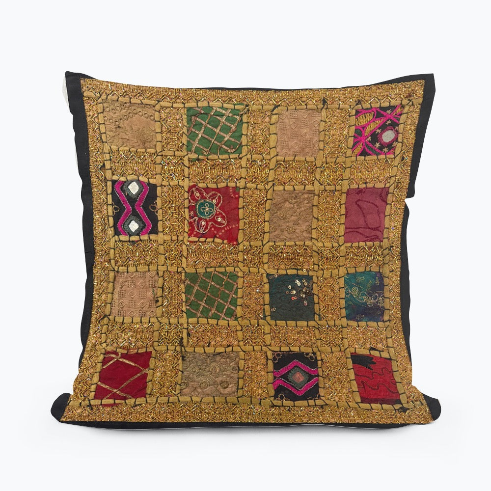 16'' INDIAN CUSHION COVER PILLOW CASE BEADED WORK FLORAL ETHNIC THROW DECOR ART (Jenny)