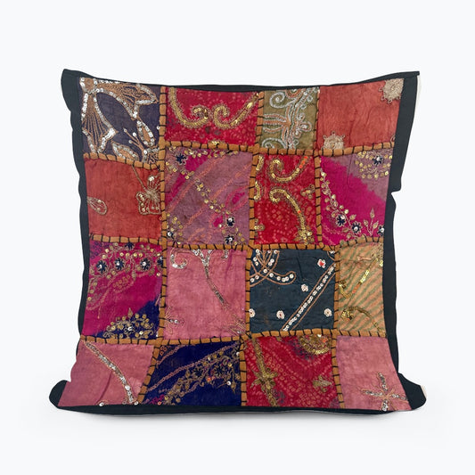 16" Tapestry Patchwork Pillow Cases Indian Handmade Beaded Cushion Cover Decor Black Beaded Tapestry Pillow Cover: Vintage Indian Embroidered Cushion (Dolly) #18