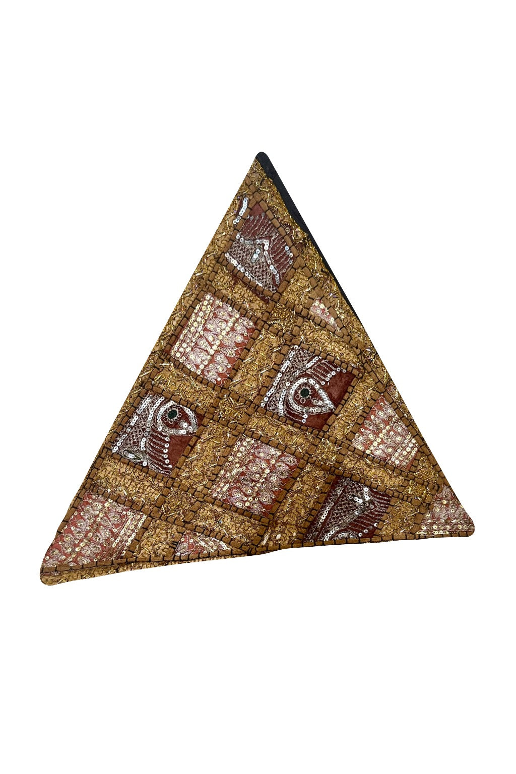 20'' Ethnic Indian Embroidery Beaded Patchwork Triangle Pillow Cushion Cover Handmade Indian Triangular Patchwork Cushion – 20x20 Inch Decorative Pillow